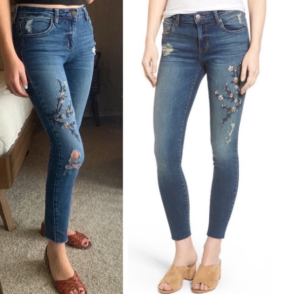 STS Blue Denim - STS Blue Embroidered Floral Skinny ankle Jeans